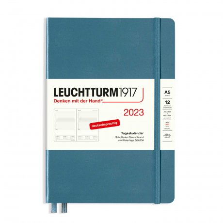 Leuchtturm 1917 Tageskalender 2023 Hardcover Deutsch stone blue A5 